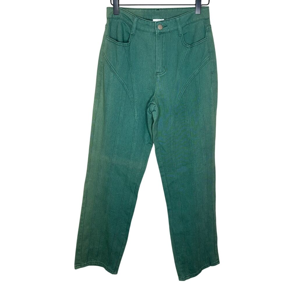 Le Lis Green High Rise Straight Leg Front Seam Jeans MP5718 Small